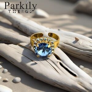 Handcrafted ring made with light sapphire Swarovski crystal size adjustable